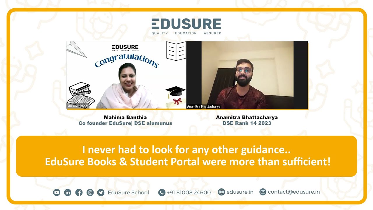 EduSure Student Anamitra Bhattacharya secured DSE Rank 14| Masters in Economics Entrance Preparation